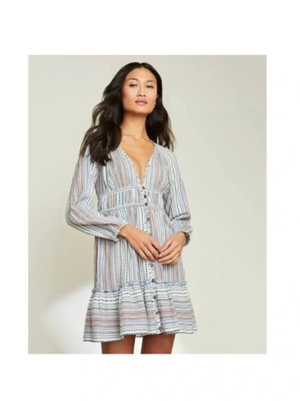 Veronica Beard Suzie‎ Striped Mini Dress Long Sleeve Multicolor Size S
